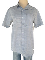 White and Blue Stripe Short Sleeve Button Up Size Small-RF