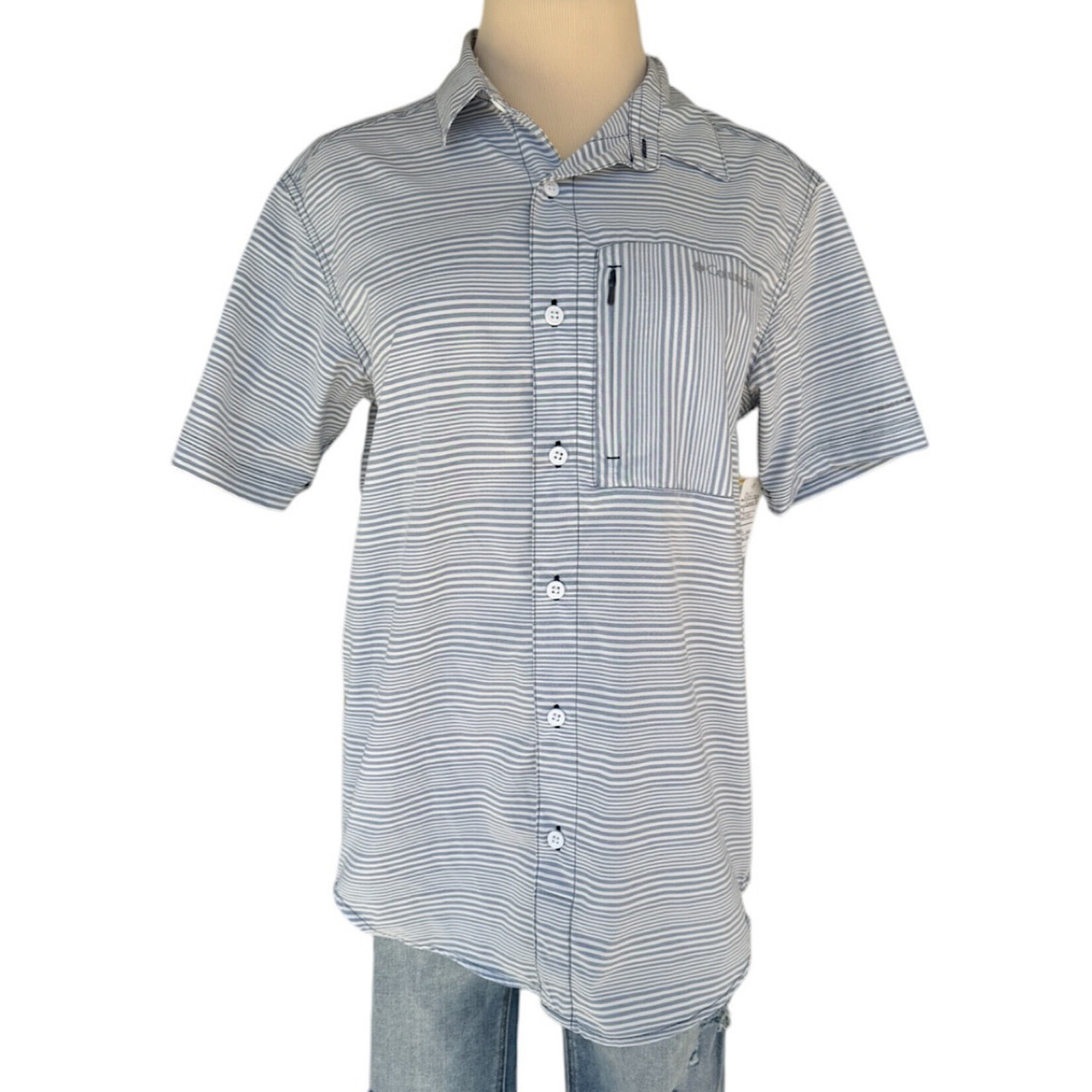White and Blue Stripe Short Sleeve Button Up Size Small-RF