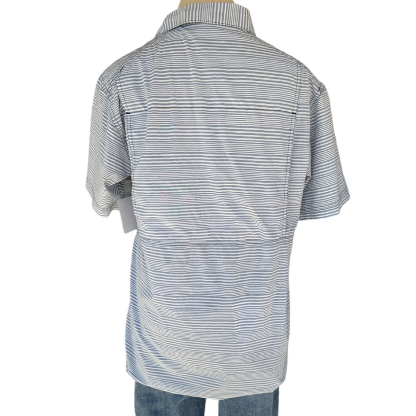 White and Blue Stripe Short Sleeve Button Up Size Small-RF