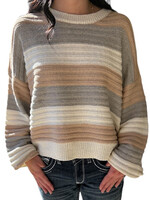Beige Multi Color Stripe Sweater