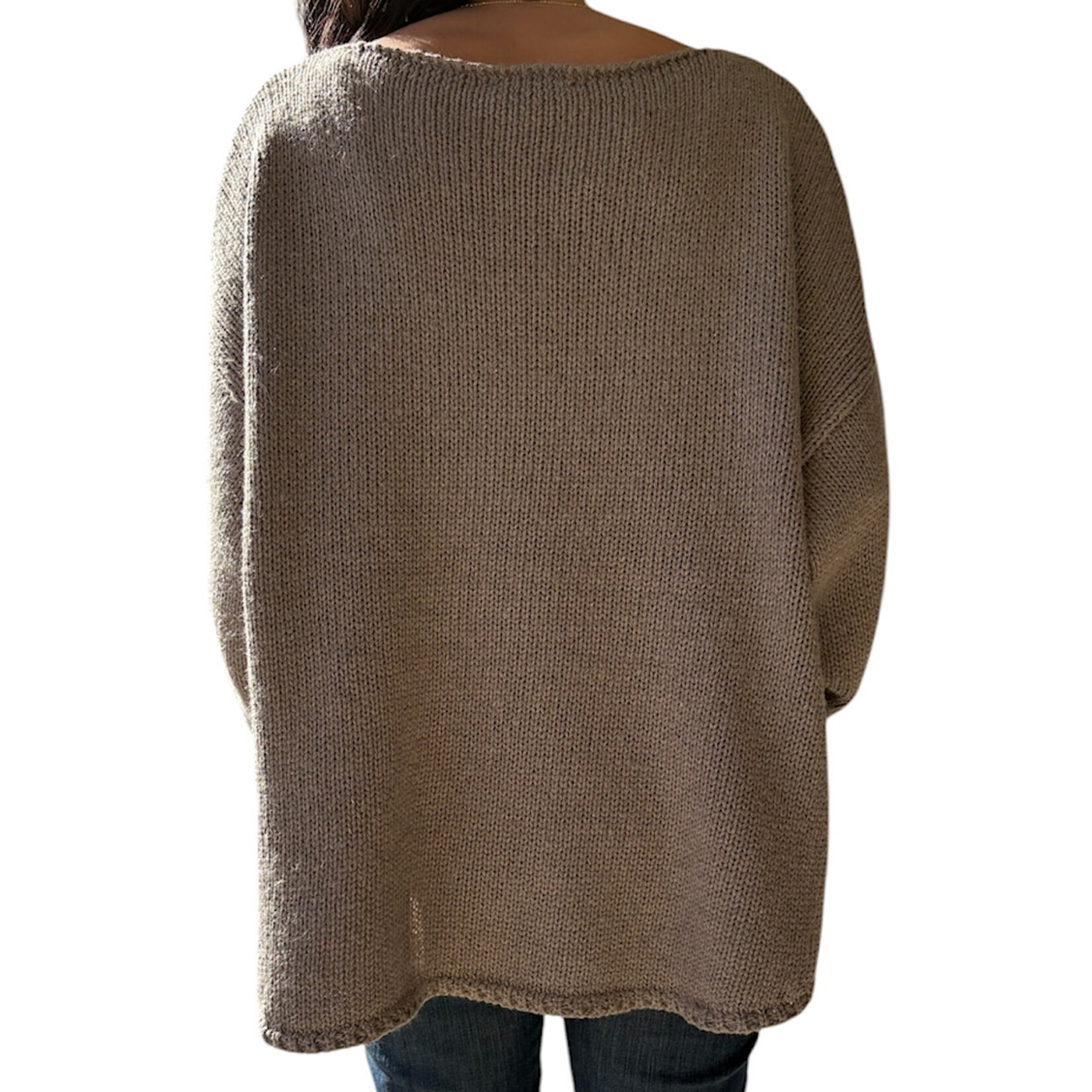 Grey Obstract Print Boat Neck Knit Sweater with Raw Hem