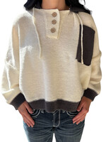 Navy Hooded Henley Sweater with Pocket