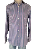 Navy and Red Stripe Button Down Dress Shirt Size Small-RF
