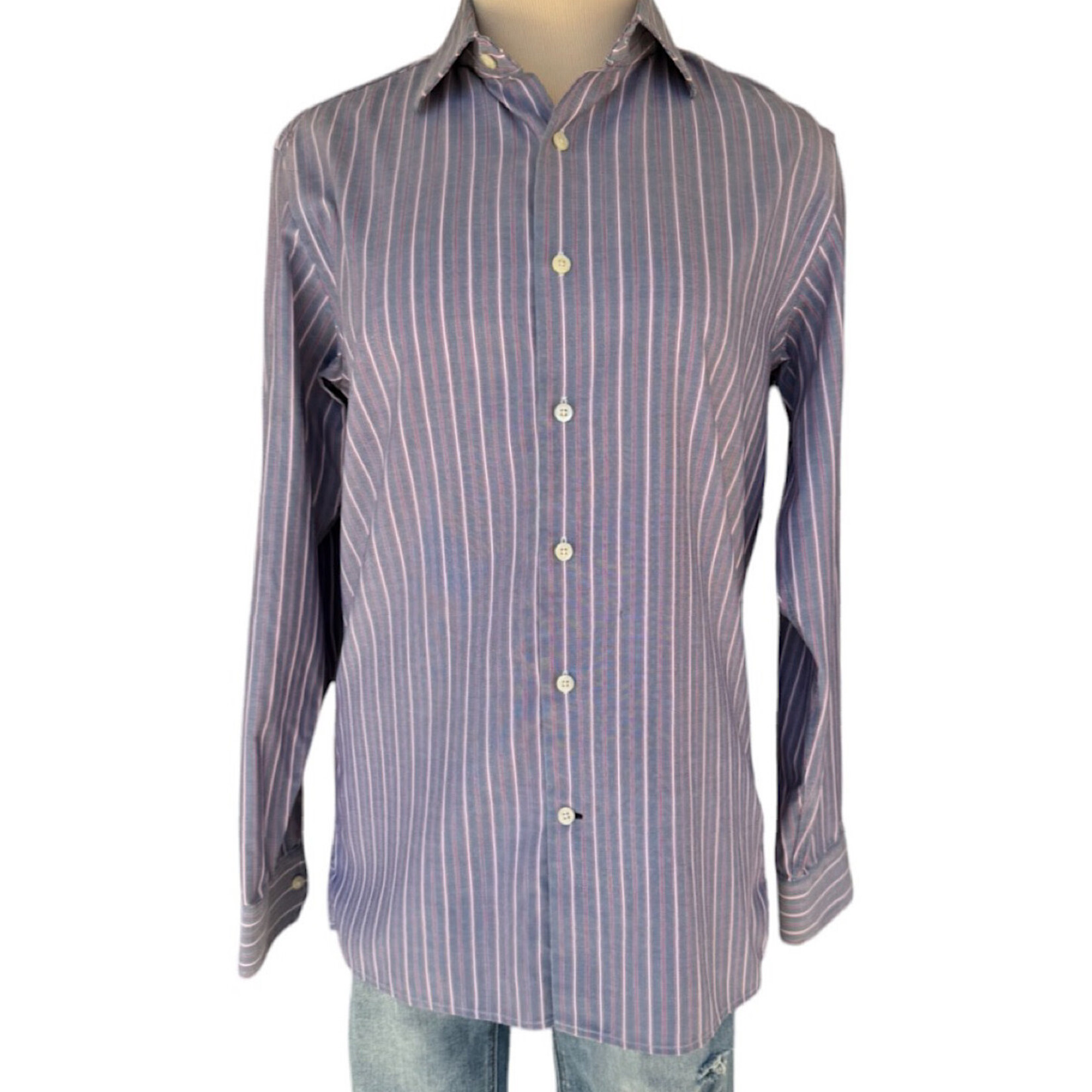 Banana Republic Navy and Red Stripe Button Down Dress Shirt Size Small-RF