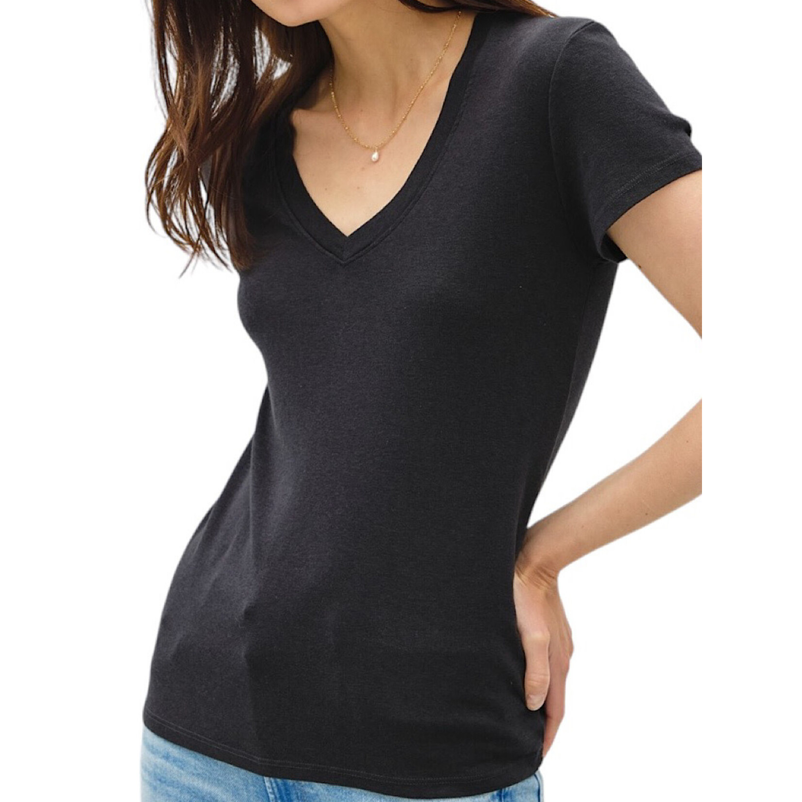 Dark Charcoal V-Neck Short Sleeve Slim T-Shirt