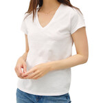 Off White V-Neck Raw Trim Short Sleeve Tee
