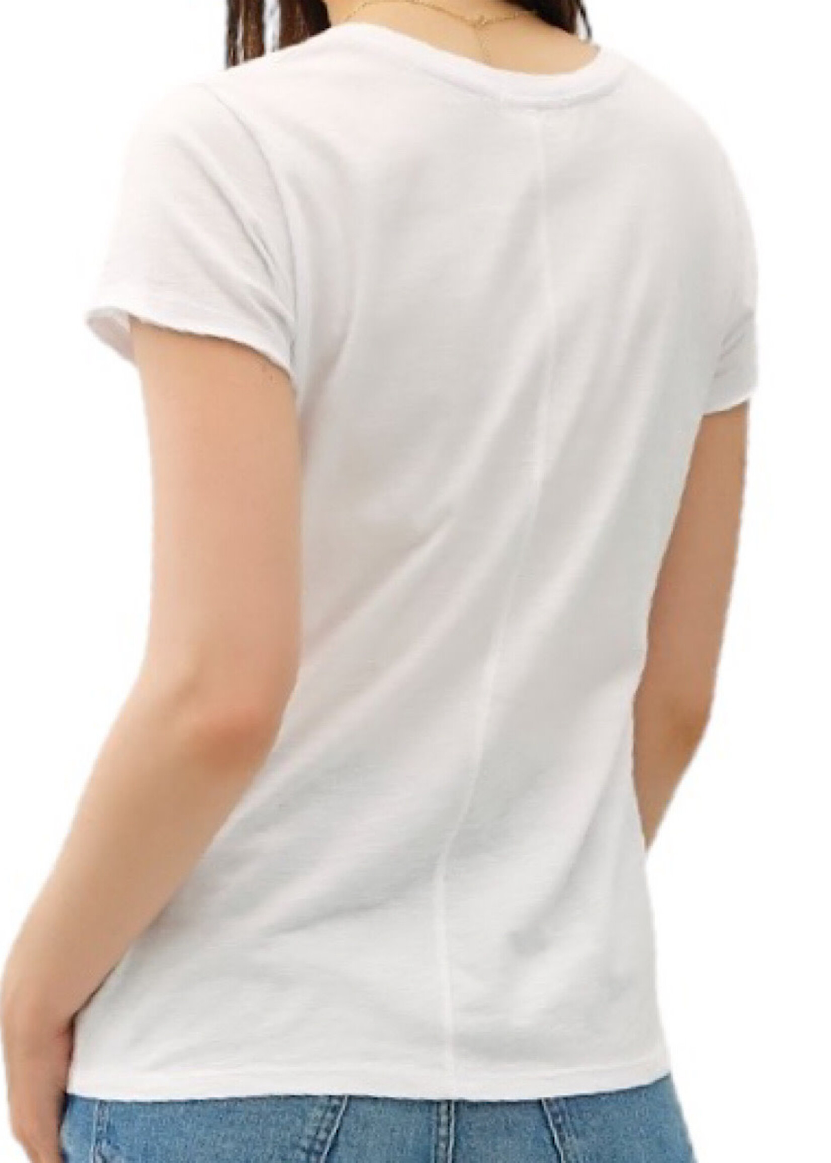 Off White V-Neck Raw Trim Short Sleeve Tee