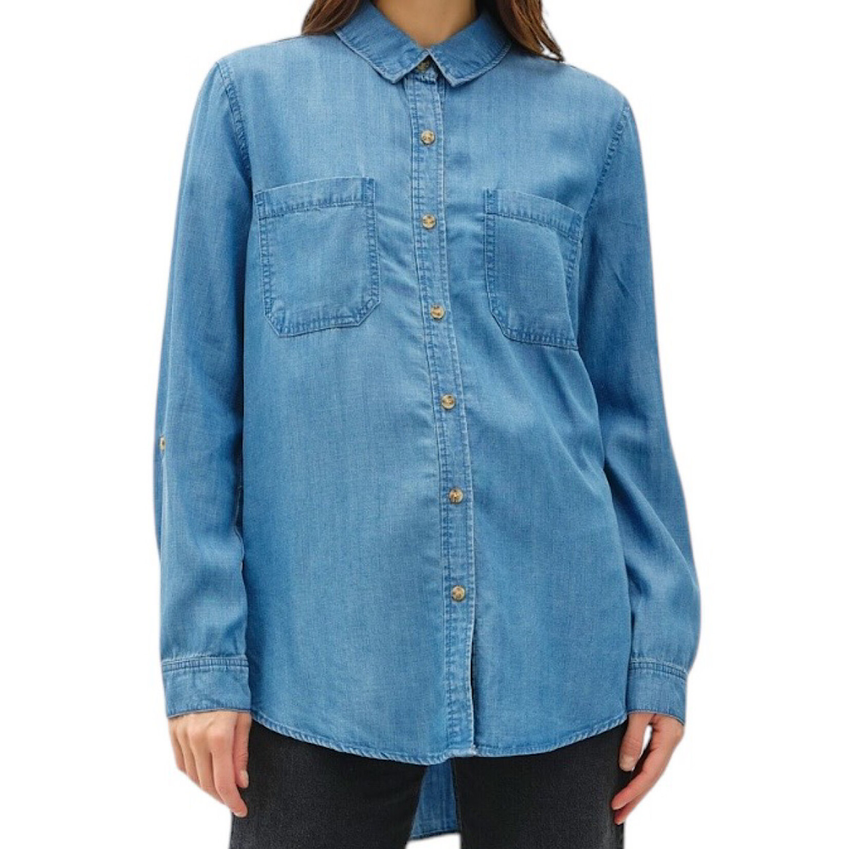 Medium Wash Denim Oversized  Tencel Button Up