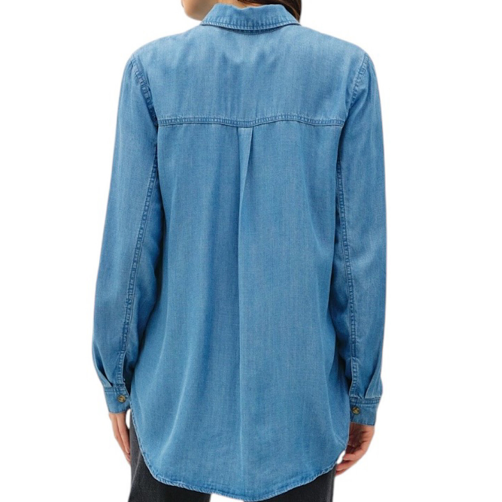 Medium Wash Denim Oversized  Tencel Button Up