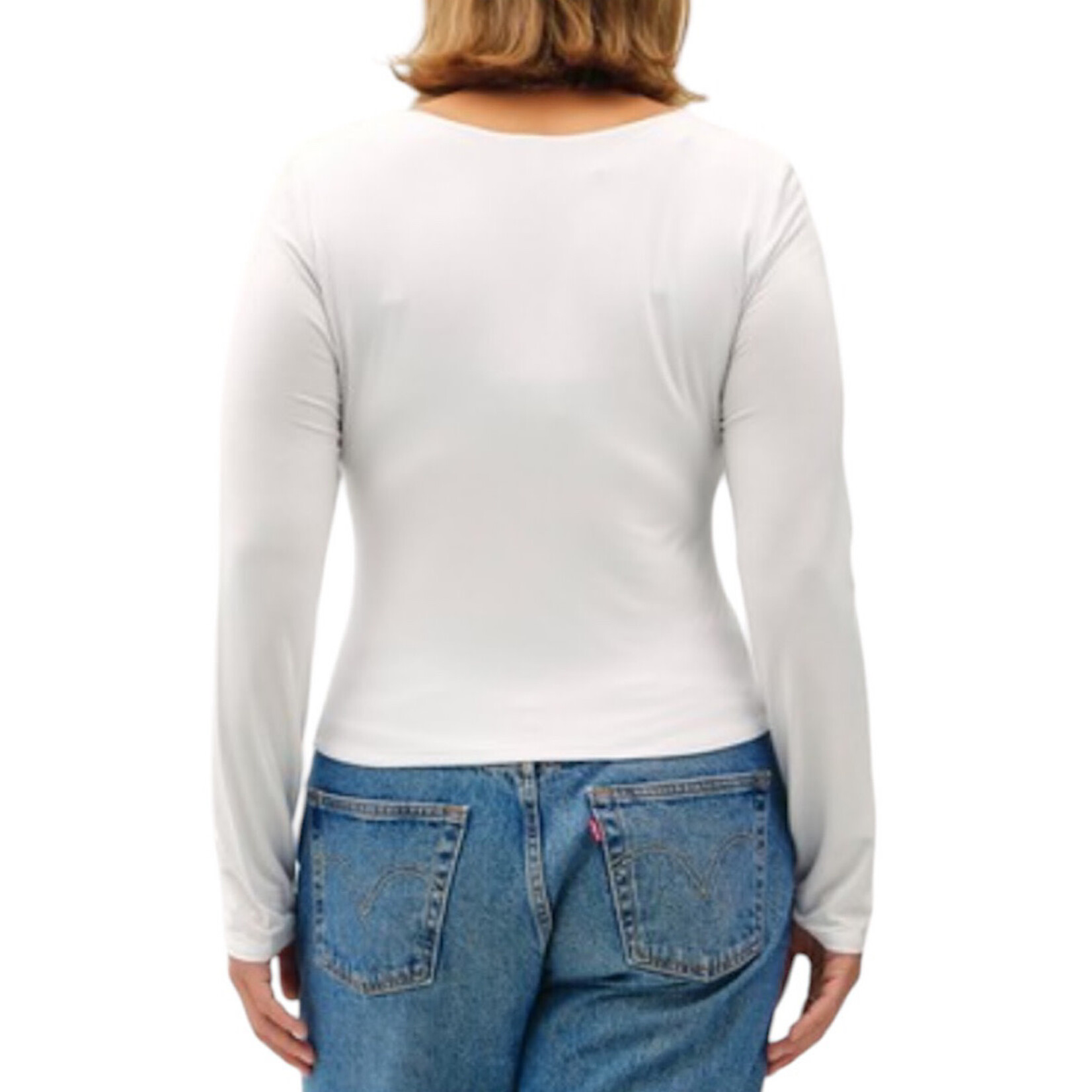 Off White Long Sleeve Scoop Neck Basic Knit Top