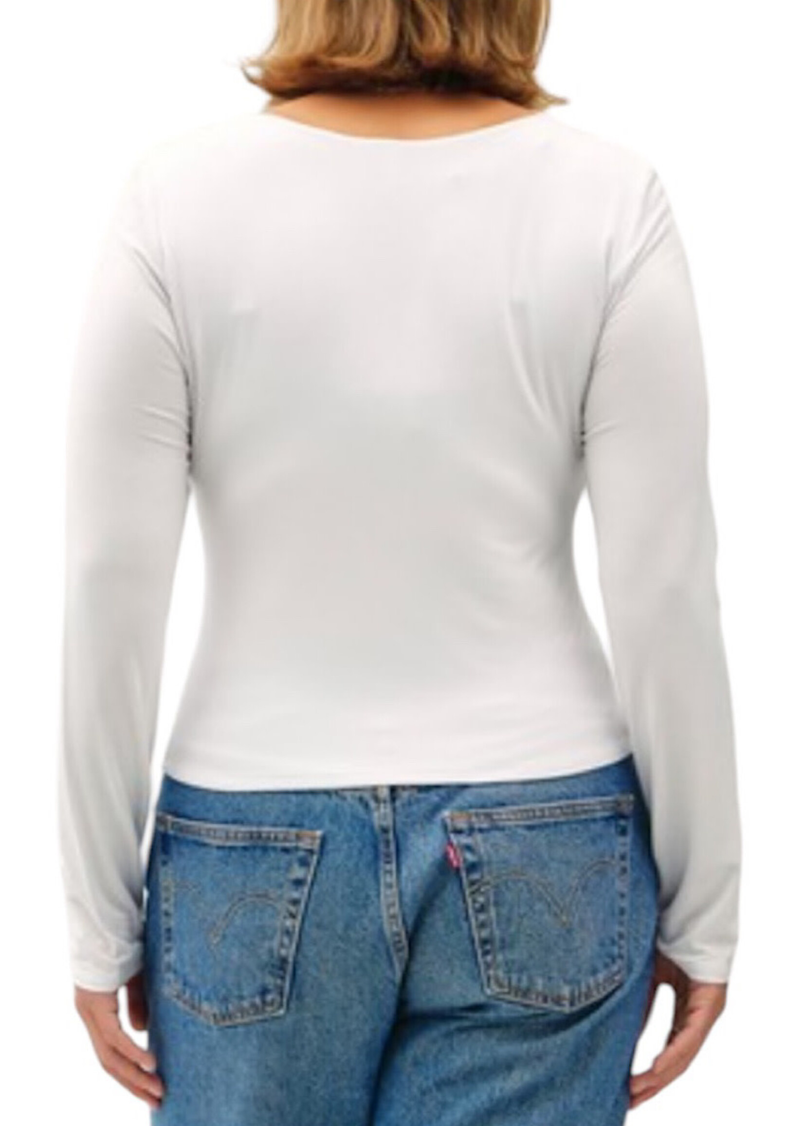 Off White Long Sleeve Scoop Neck Basic Knit Top