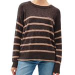 Charcoal Striped Slub Yarn Round Neck Sweater