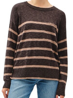 Charcoal Striped Slub Yarn Round Neck Sweater
