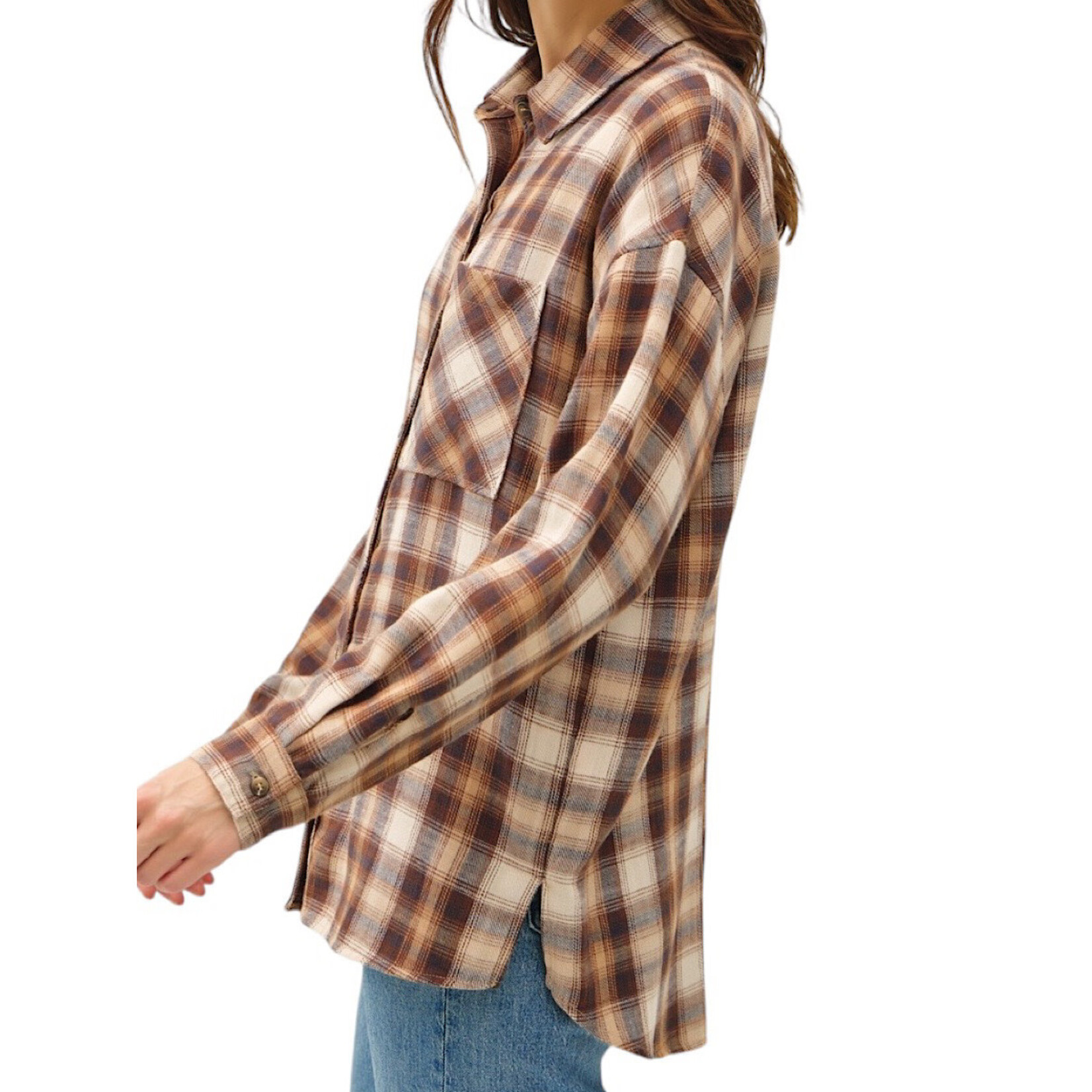Caramel Ultra Soft Oversized Flannel with Front Pocket