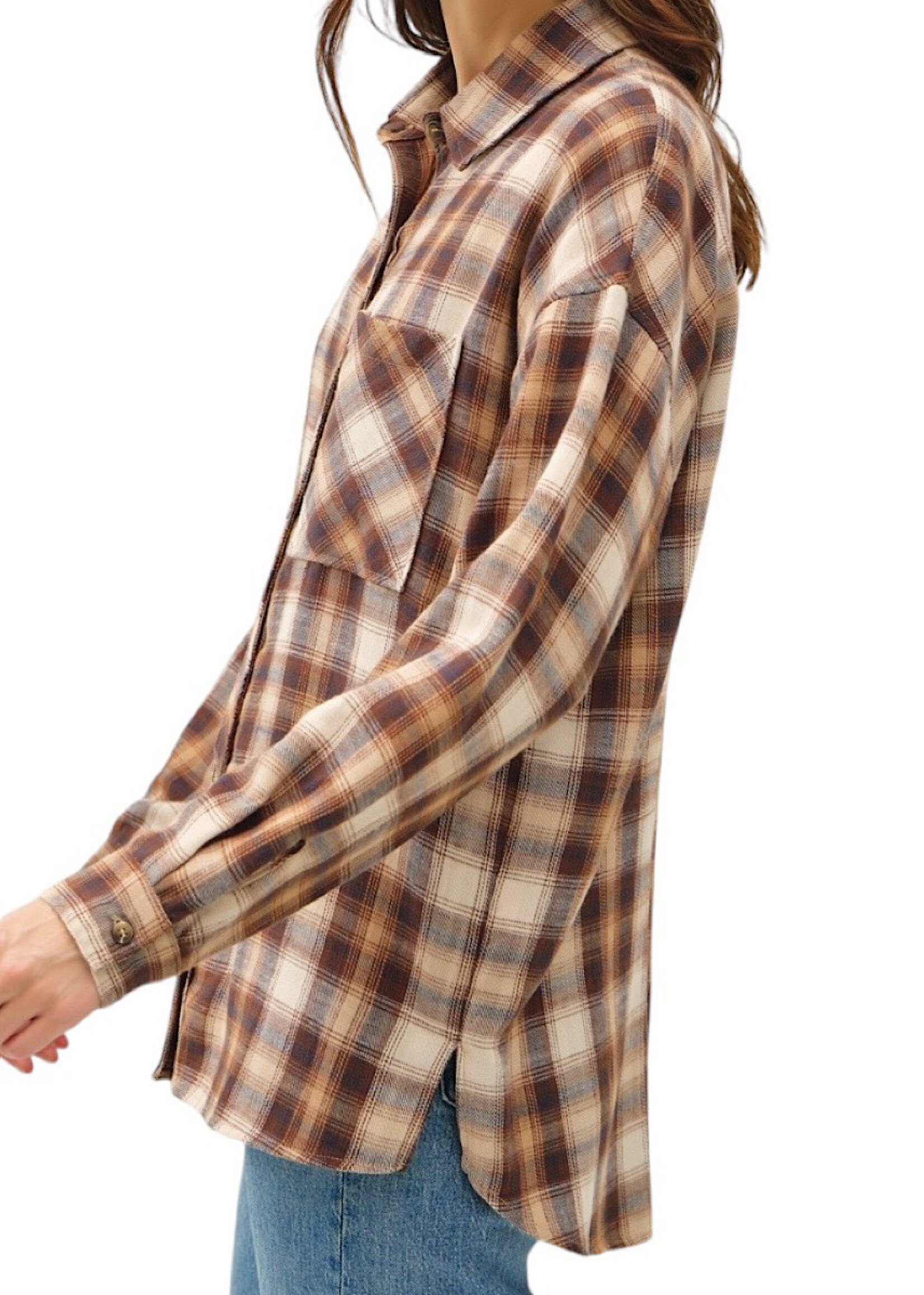 Caramel Ultra Soft Oversized Flannel with Front Pocket