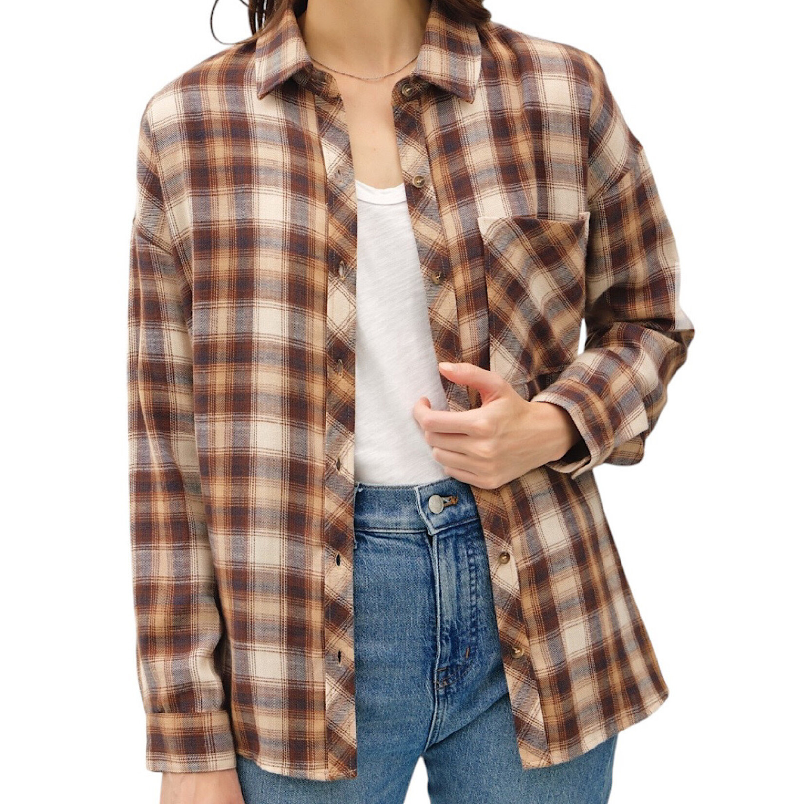 Caramel Ultra Soft Oversized Flannel with Front Pocket