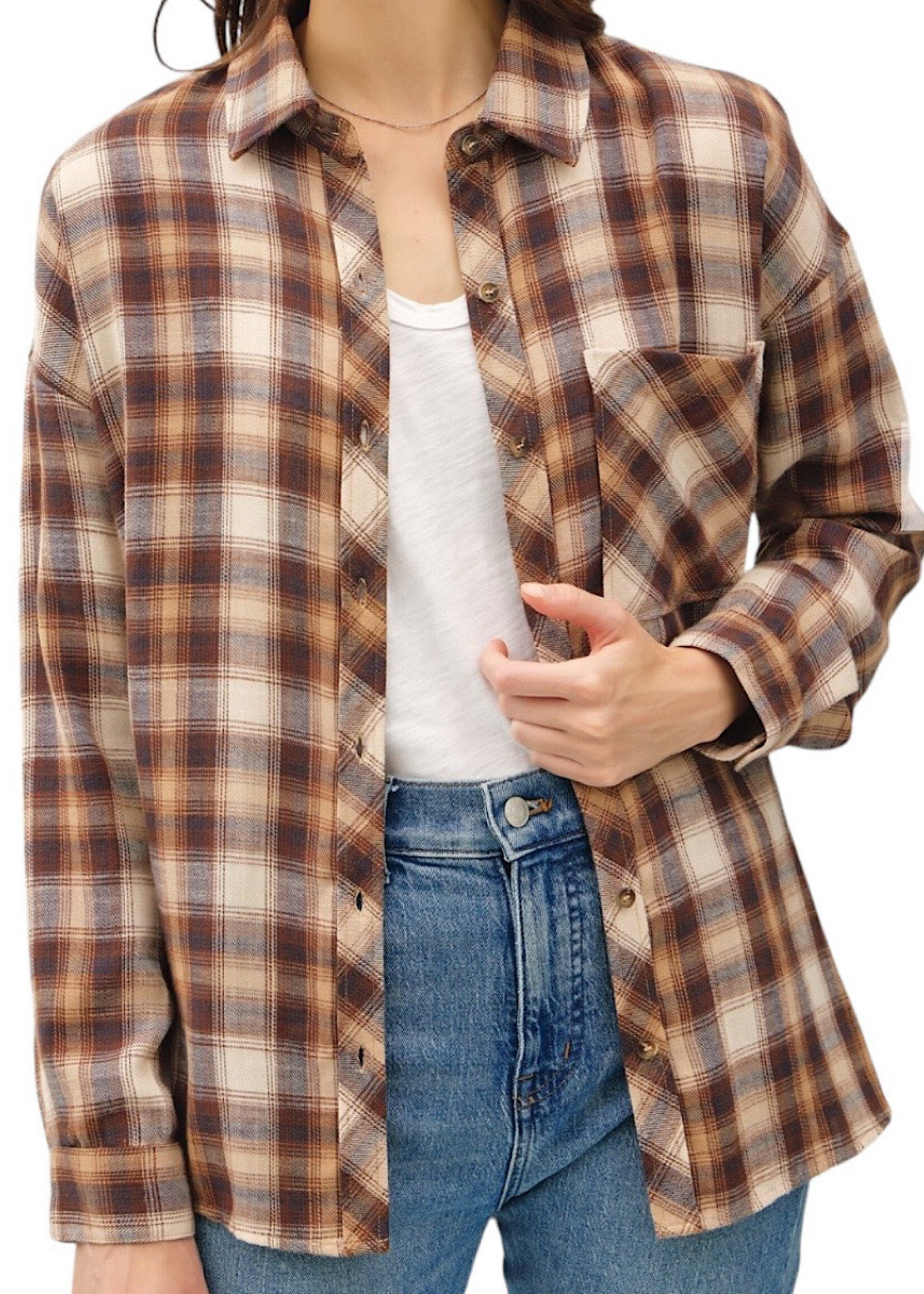 Caramel Ultra Soft Oversized Flannel with Front Pocket