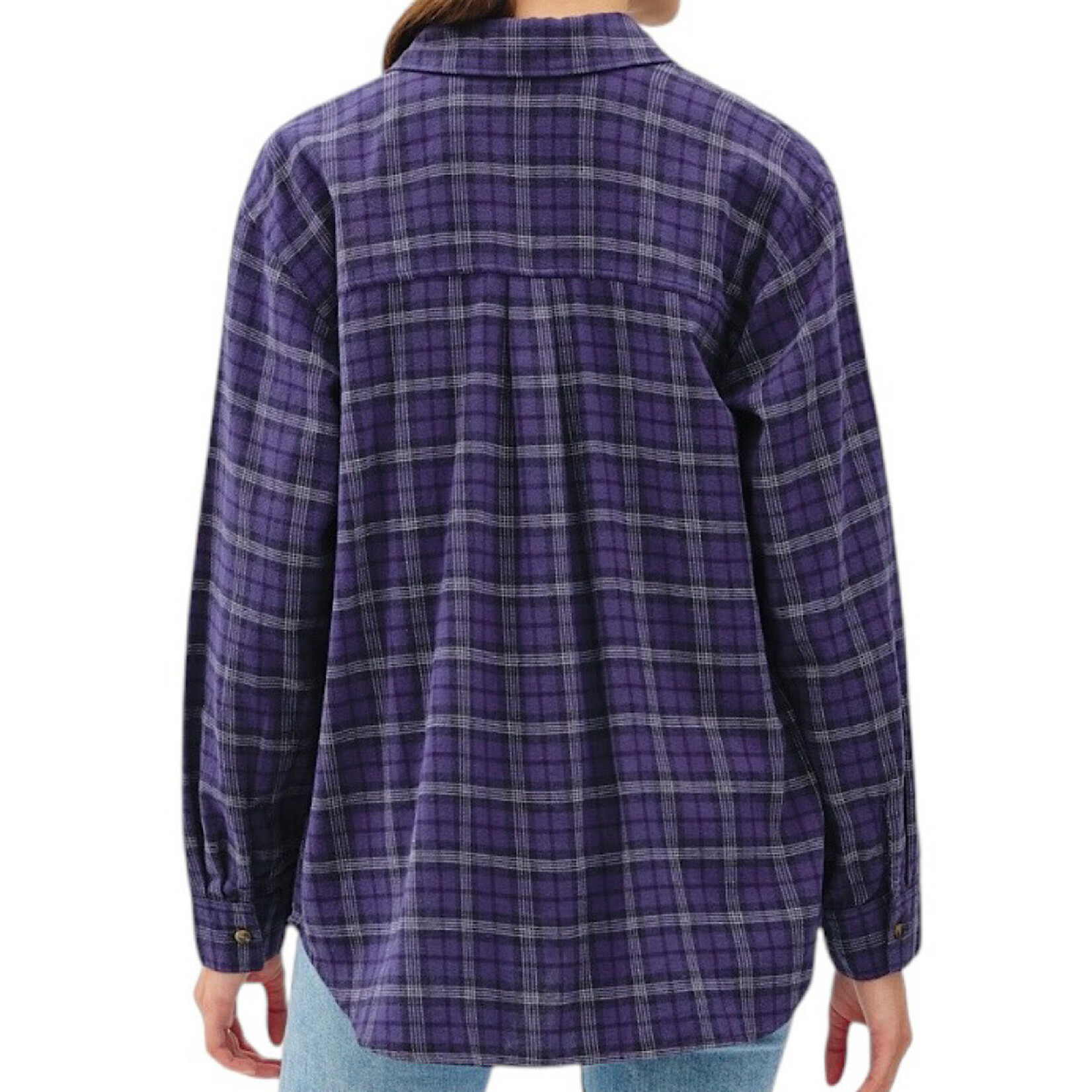 Navy Oversized Flannel with Drop Shoulder and Pocket