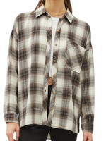Charcoal Oversized Drop Shoulder Flannel with Front Pocket