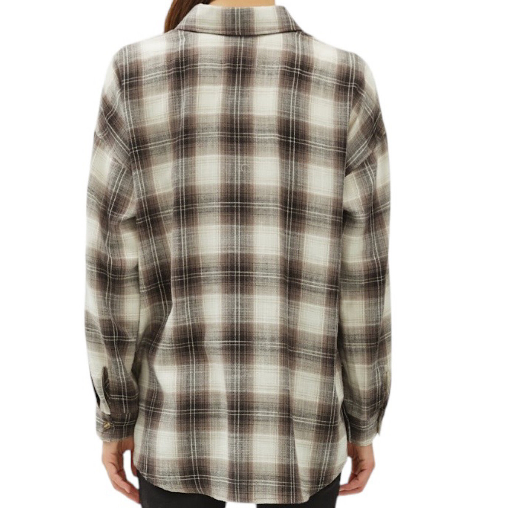 Charcoal Oversized Drop Shoulder Flannel with Front Pocket