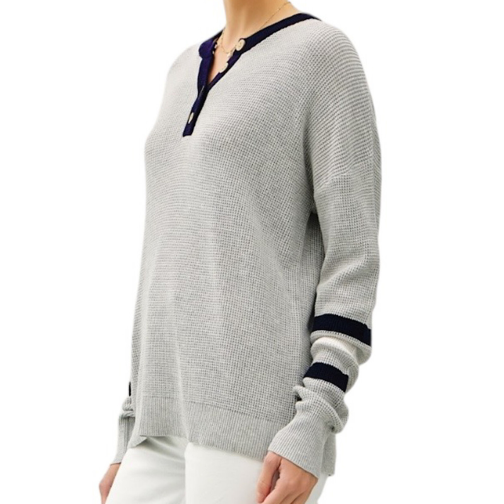Navy Multi Toned Waffle Knit Henley Sweater