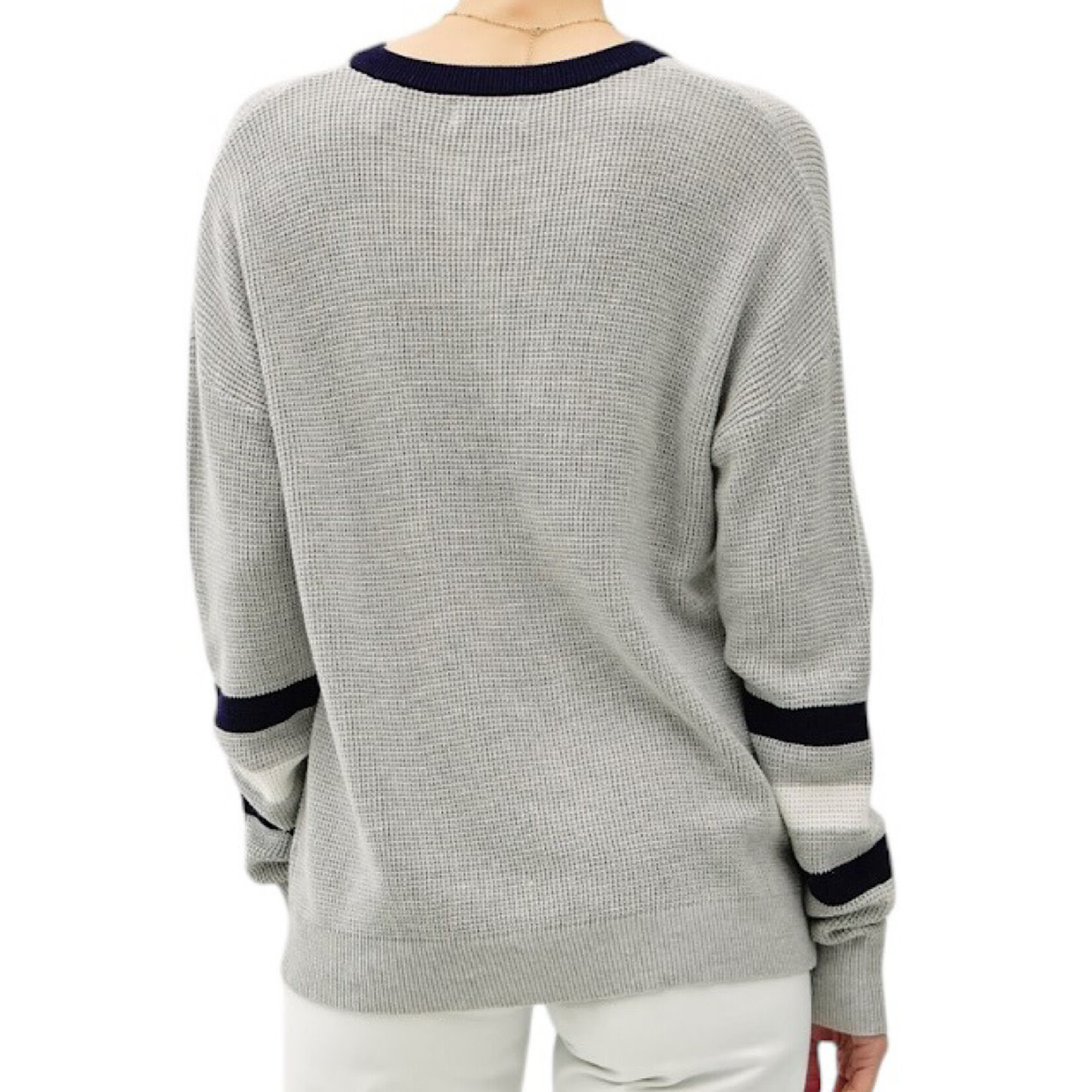 Navy Multi Toned Waffle Knit Henley Sweater
