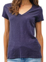 New Navy Classic V-Neck Tee with Raw Trim Sleeves