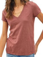 Marsala Classic V-Neck Tee with Raw Trim Sleeves