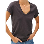 Charcoal Classic V-Neck Tee with Raw Trim Sleeves