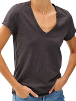 Charcoal Classic V-Neck Tee with Raw Trim Sleeves