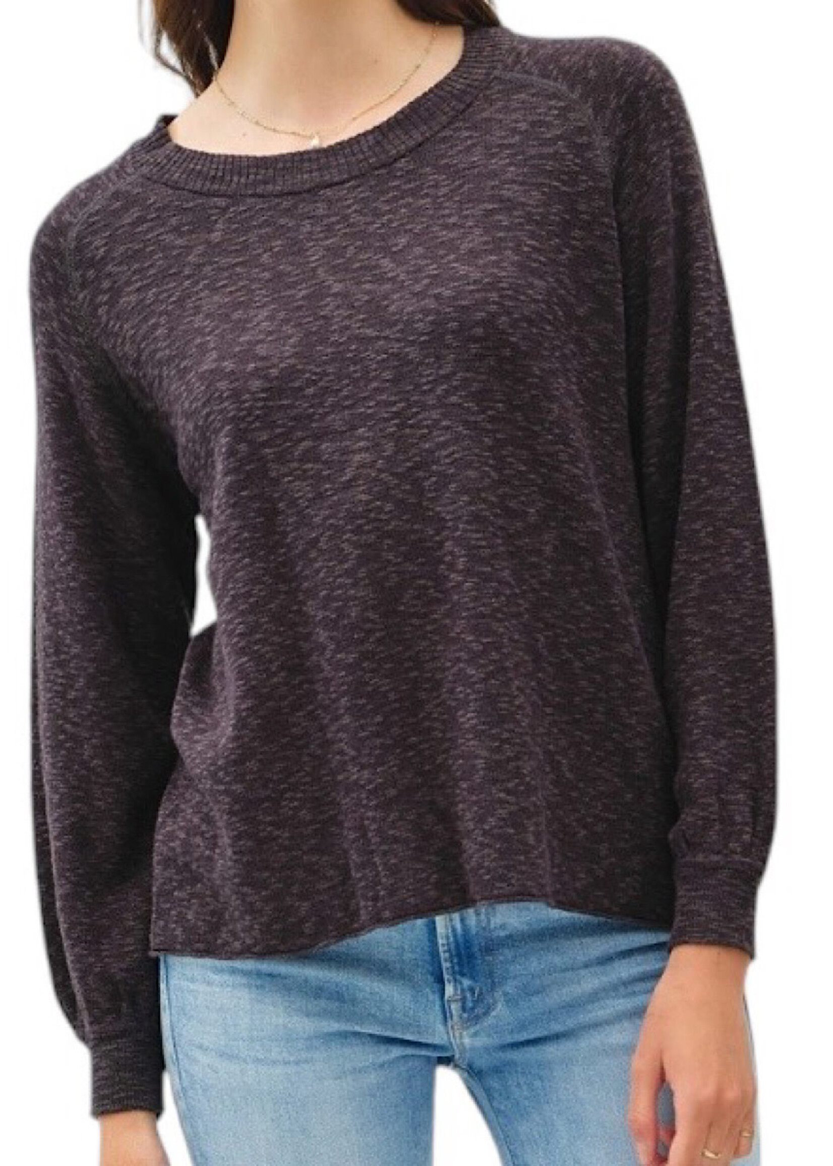 Charcoal Raglan Sweater with Ribbed Neckline 3/4 Sleeve