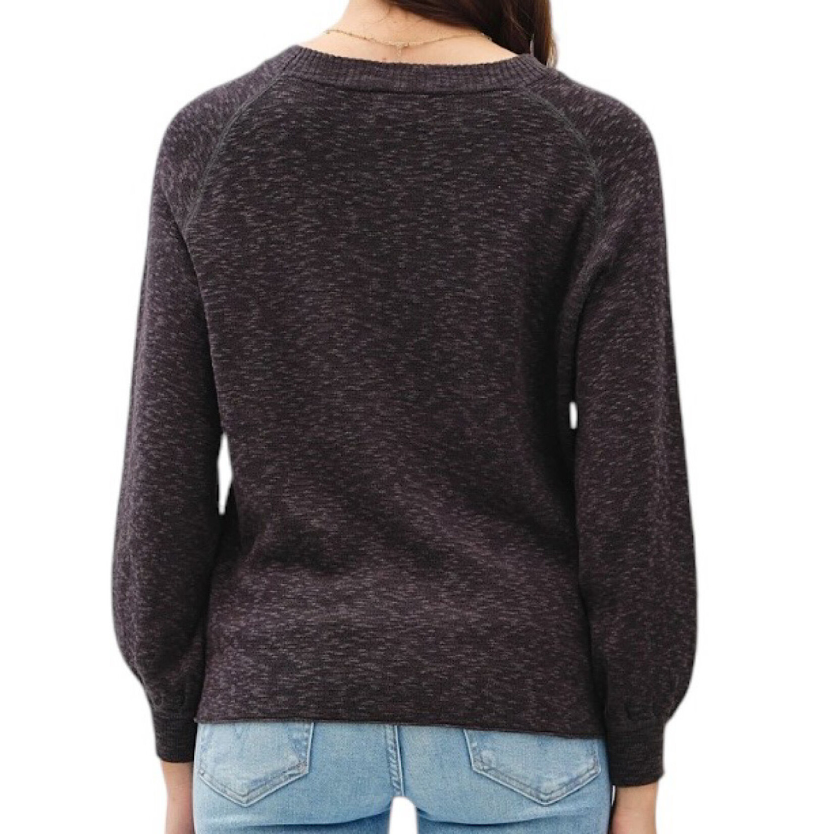 Charcoal Raglan Sweater with Ribbed Neckline 3/4 Sleeve
