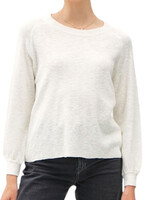 Ivory Raglan Sweater with Ribbed Neckline 3/4 Sleeve