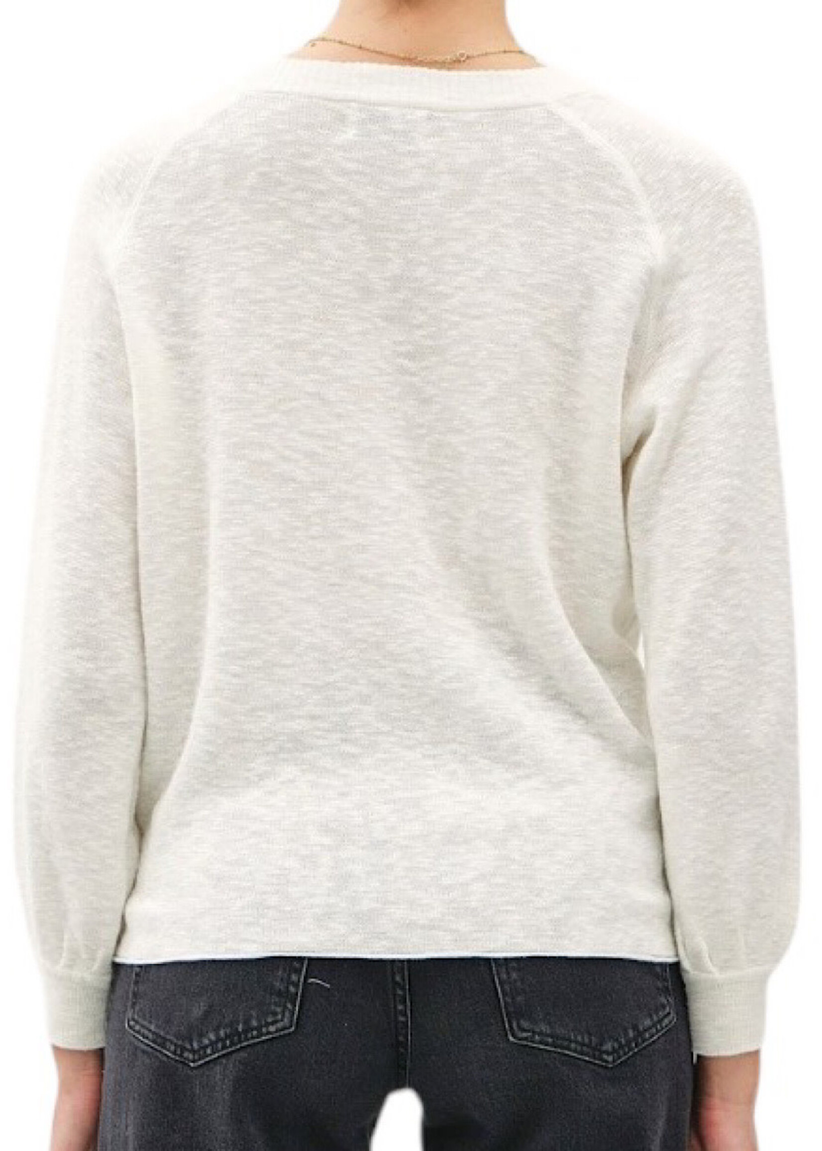 Ivory Raglan Sweater with Ribbed Neckline 3/4 Sleeve