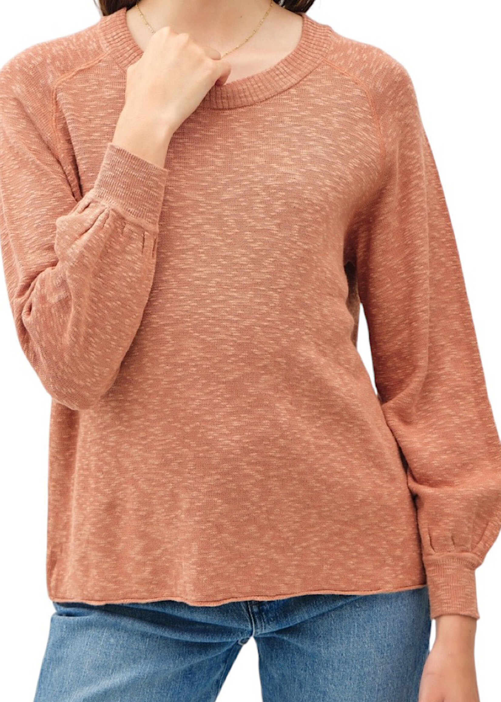 Persimmon Raglan Sweater with Ribbed Neckline 3/4 Sleeve