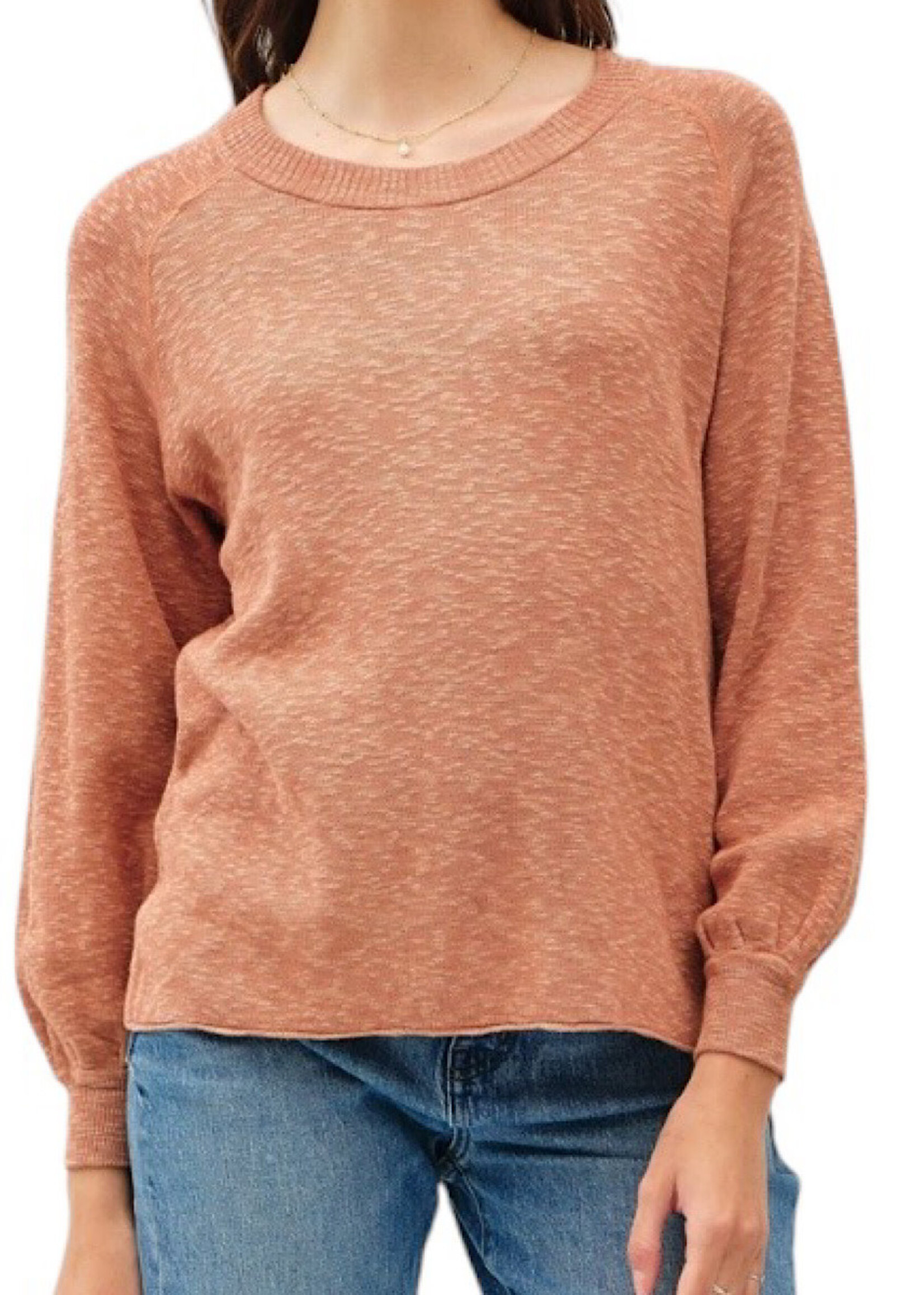 Persimmon Raglan Sweater with Ribbed Neckline 3/4 Sleeve