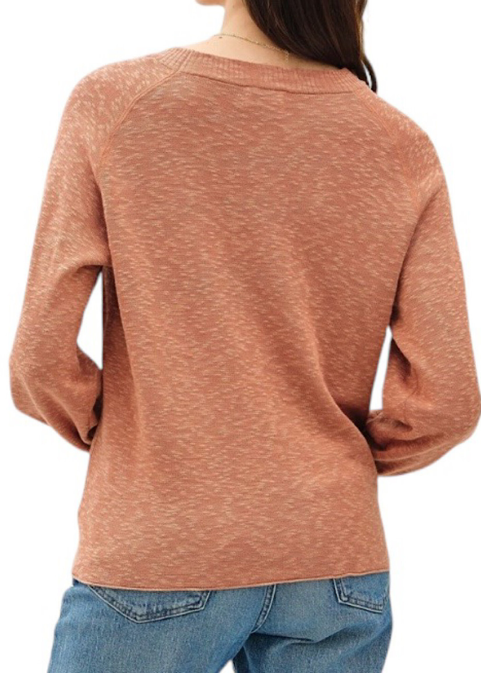 Persimmon Raglan Sweater with Ribbed Neckline 3/4 Sleeve