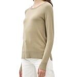 Khaki Lightweight Round Neck Sweater with Side Slits