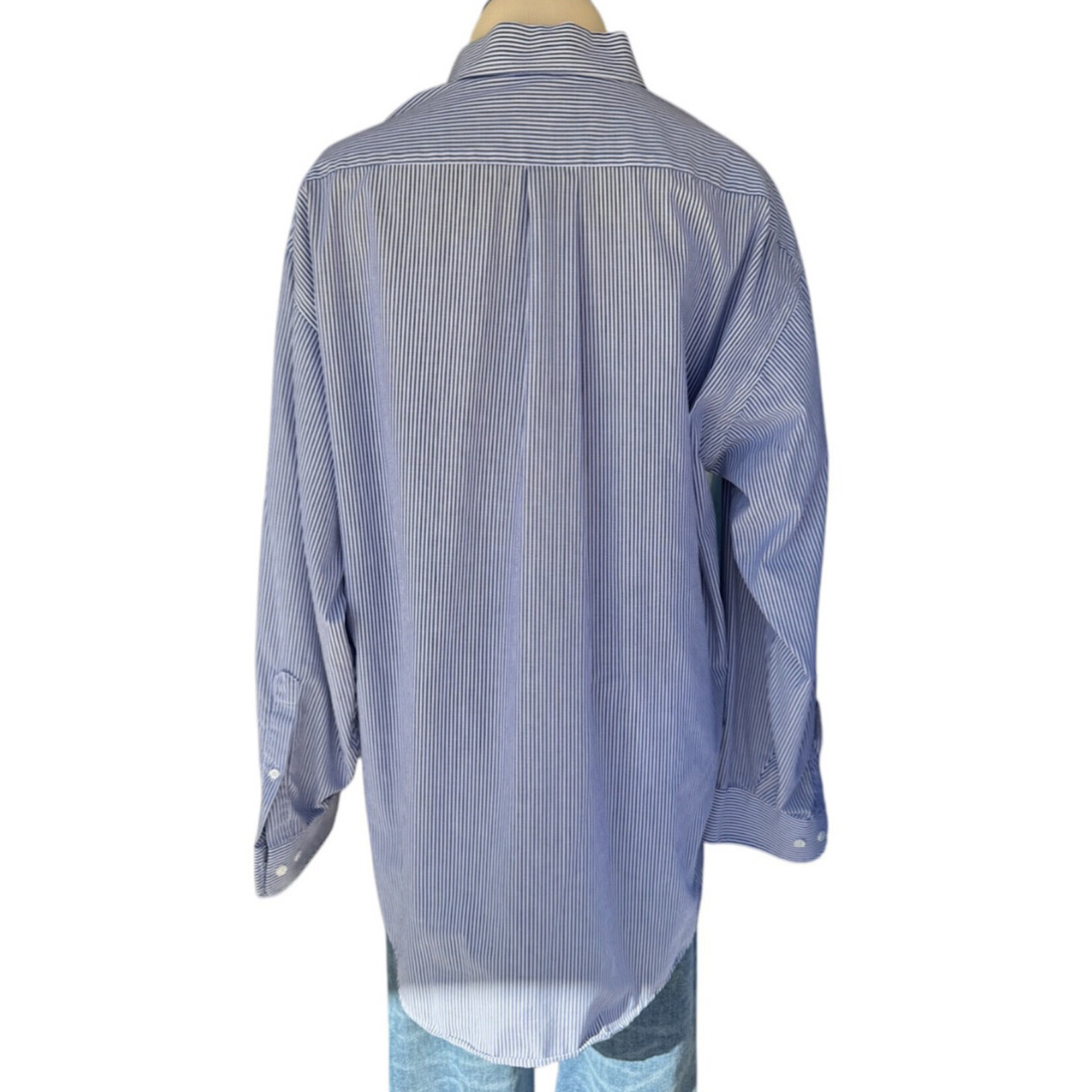 Blue Striped Button Down Dress Shirt Size XL-RF