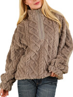Charcoal Fuzzy Fleece Cable Pattern Henley Top