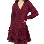 Wine V-Neck Textured Velvet Mini Dress