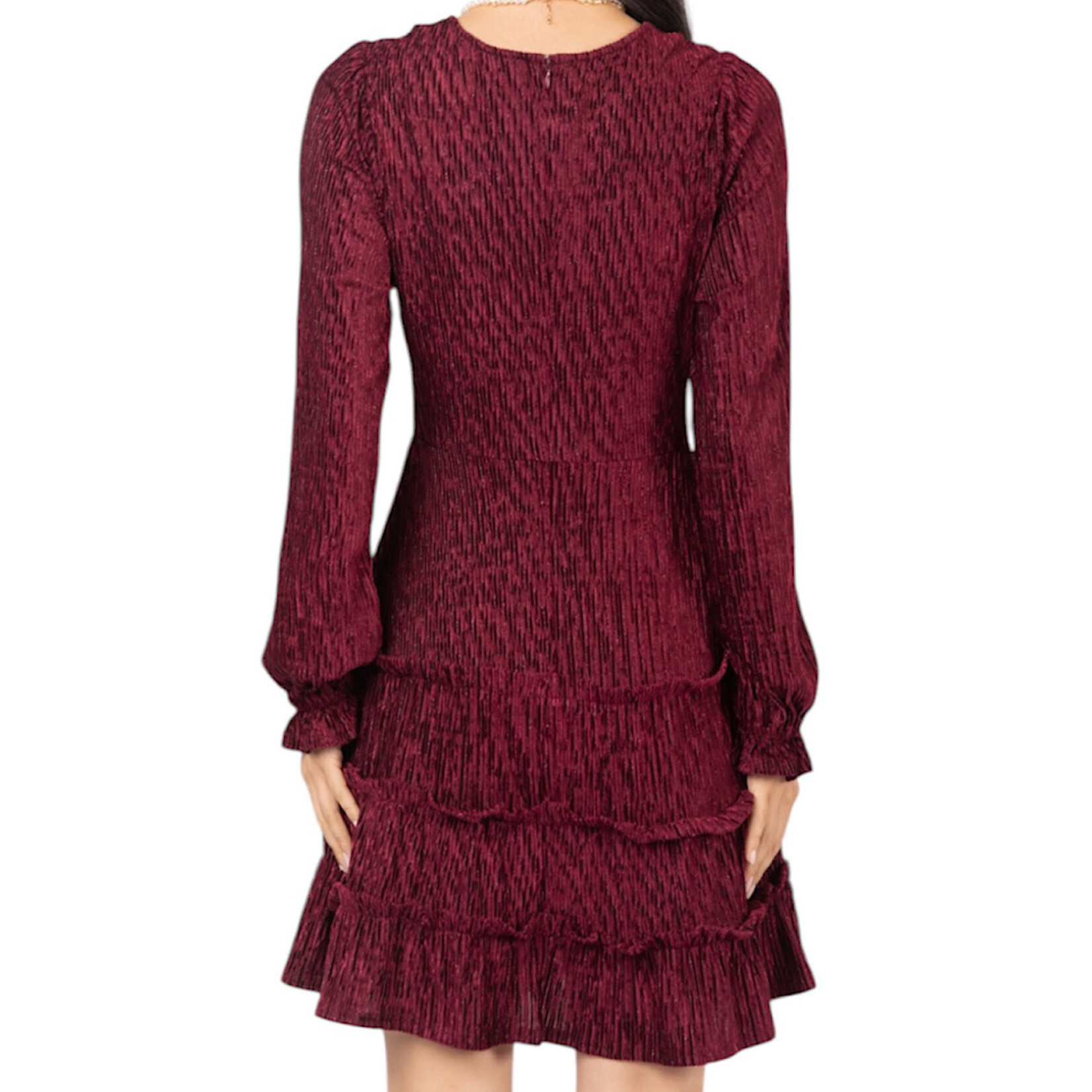 Wine V-Neck Textured Velvet Mini Dress