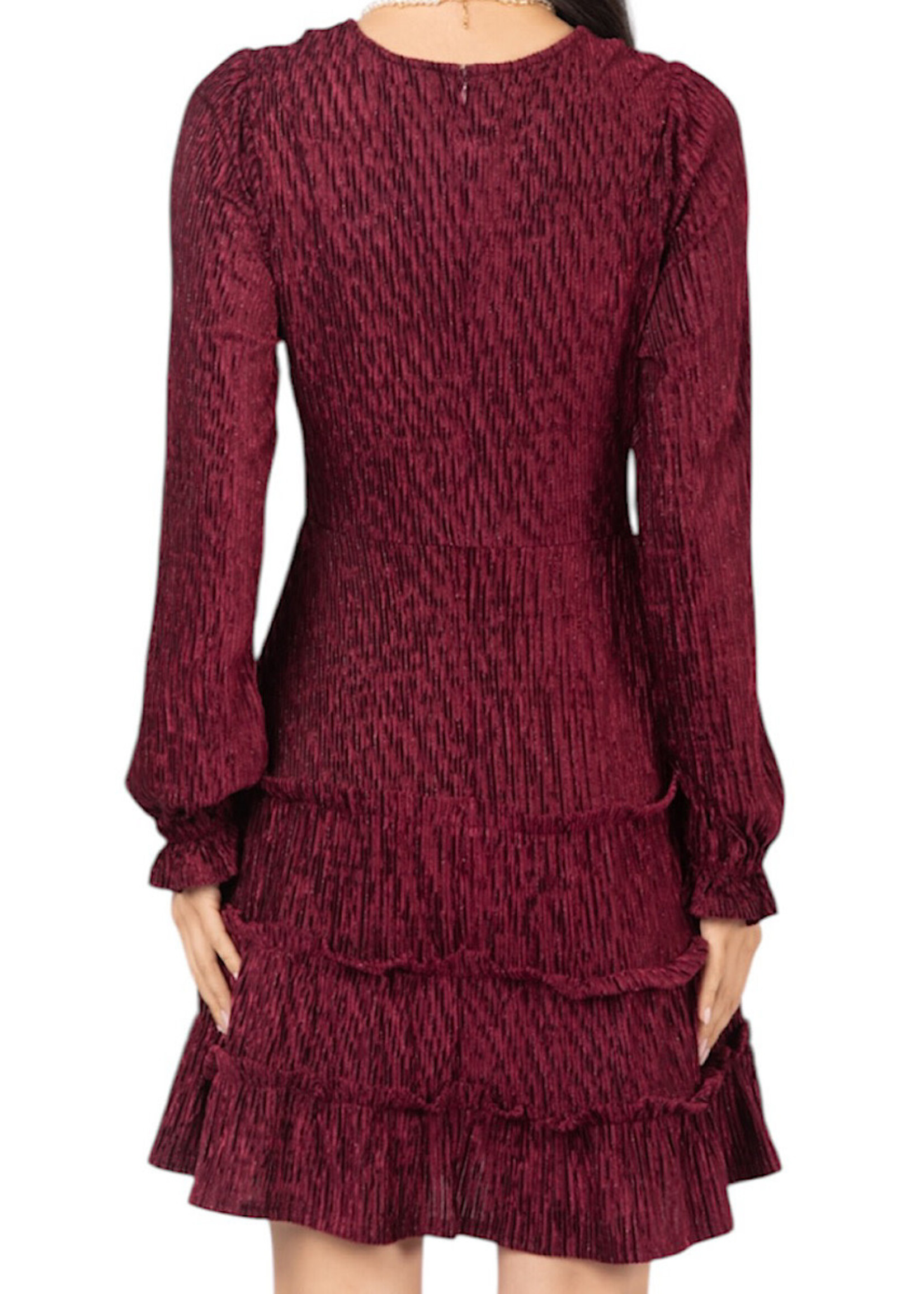 Wine V-Neck Textured Velvet Mini Dress