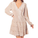 Champagne V-Neck Textured Velvet Mini Dress