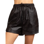 Black Solid Faux Leather Casual Shorts