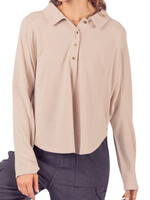 Cream Collared Neck Henley Knit Top