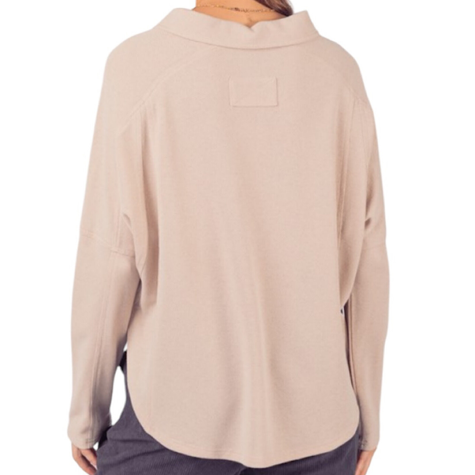 Cream Collared Neck Henley Knit Top