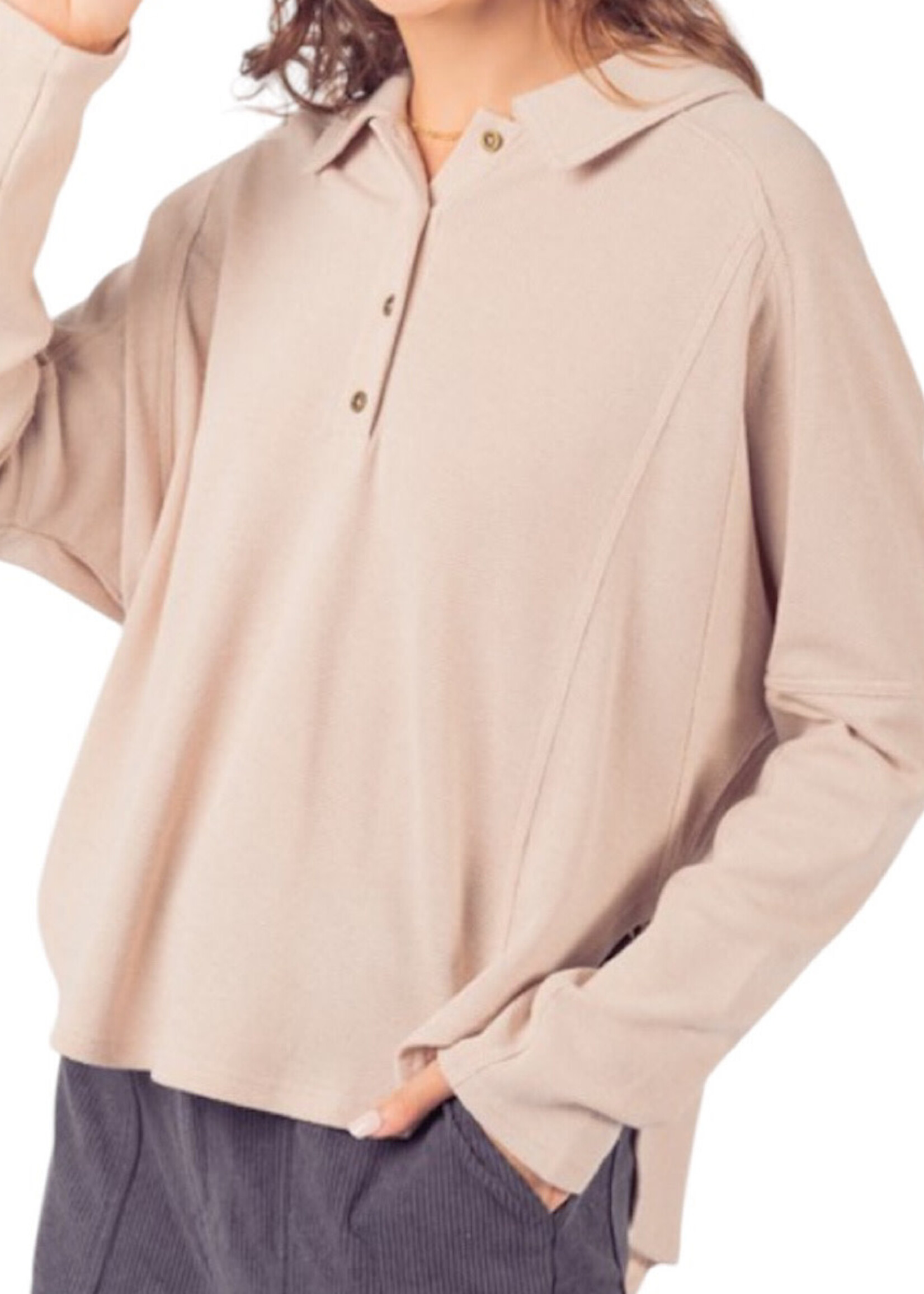 Cream Collared Neck Henley Knit Top