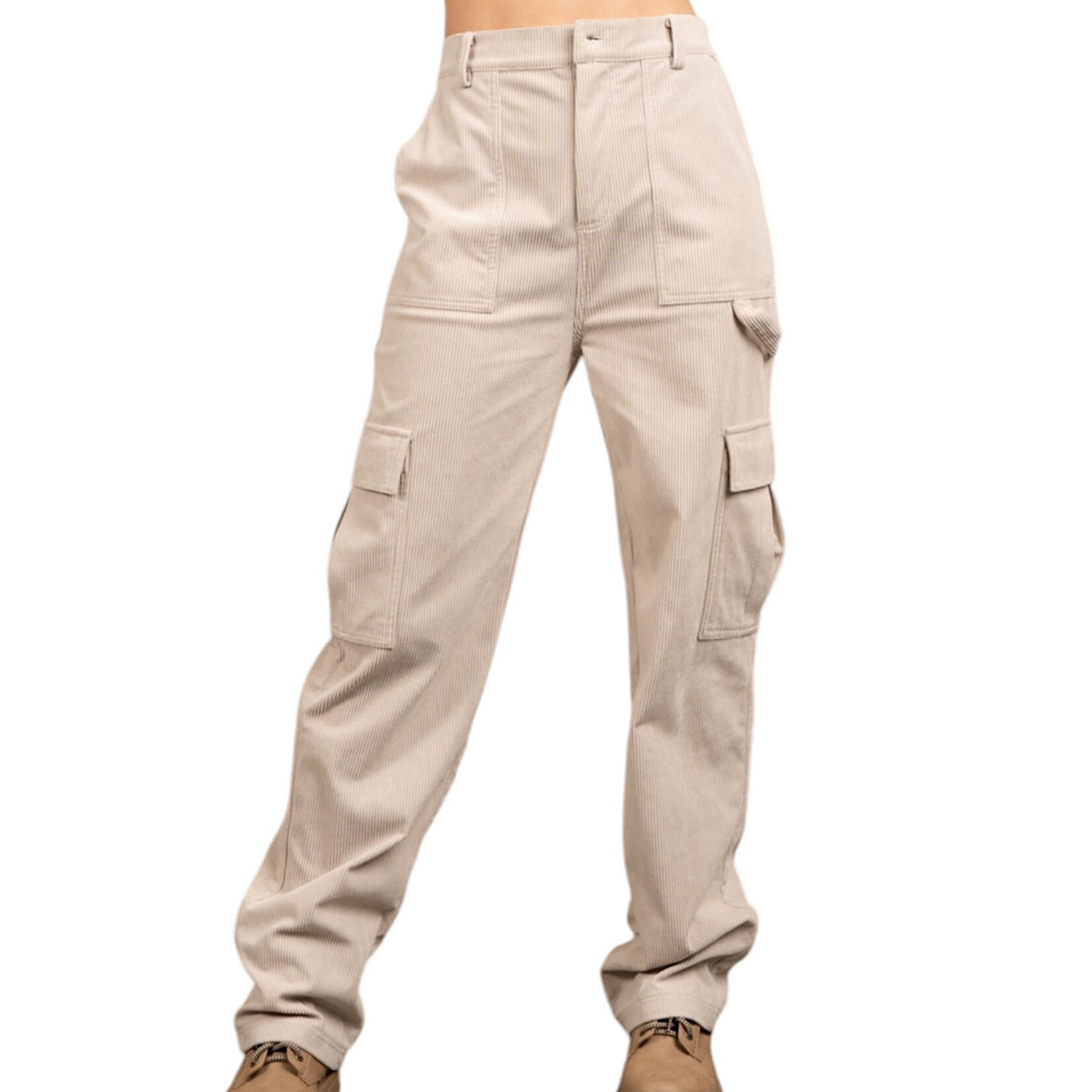 Beige Carpenter Corduroy Cargo Pants