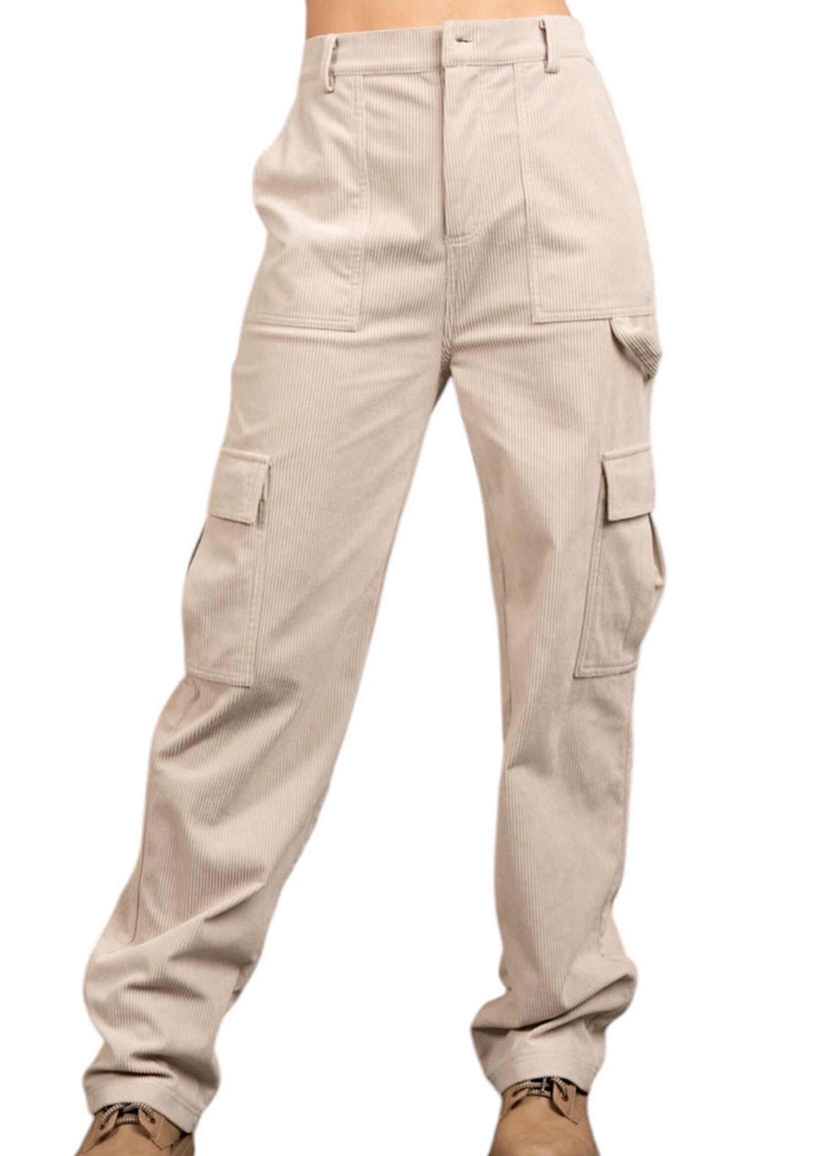 Beige Carpenter Corduroy Cargo Pants